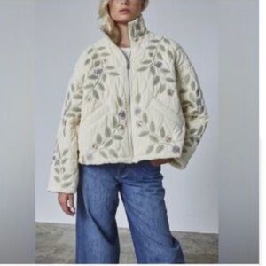 NWT Blank NYC Floral Embroidered Quilted Cream Jacket